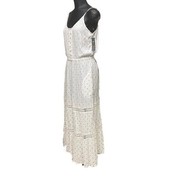 NEW Soluna White Maxi Dress Blue Textured Dots Size M - Picture 3 of 8